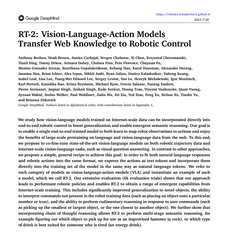 谷歌 DeepMind 发布 Robotic Transformer2（RT-2）：突破视觉-语言-动作模型的新里程碑-山海云端论坛