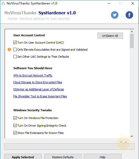 SysHardener – Windows 上快速配置系统安全设置的便捷工具-山海云端论坛